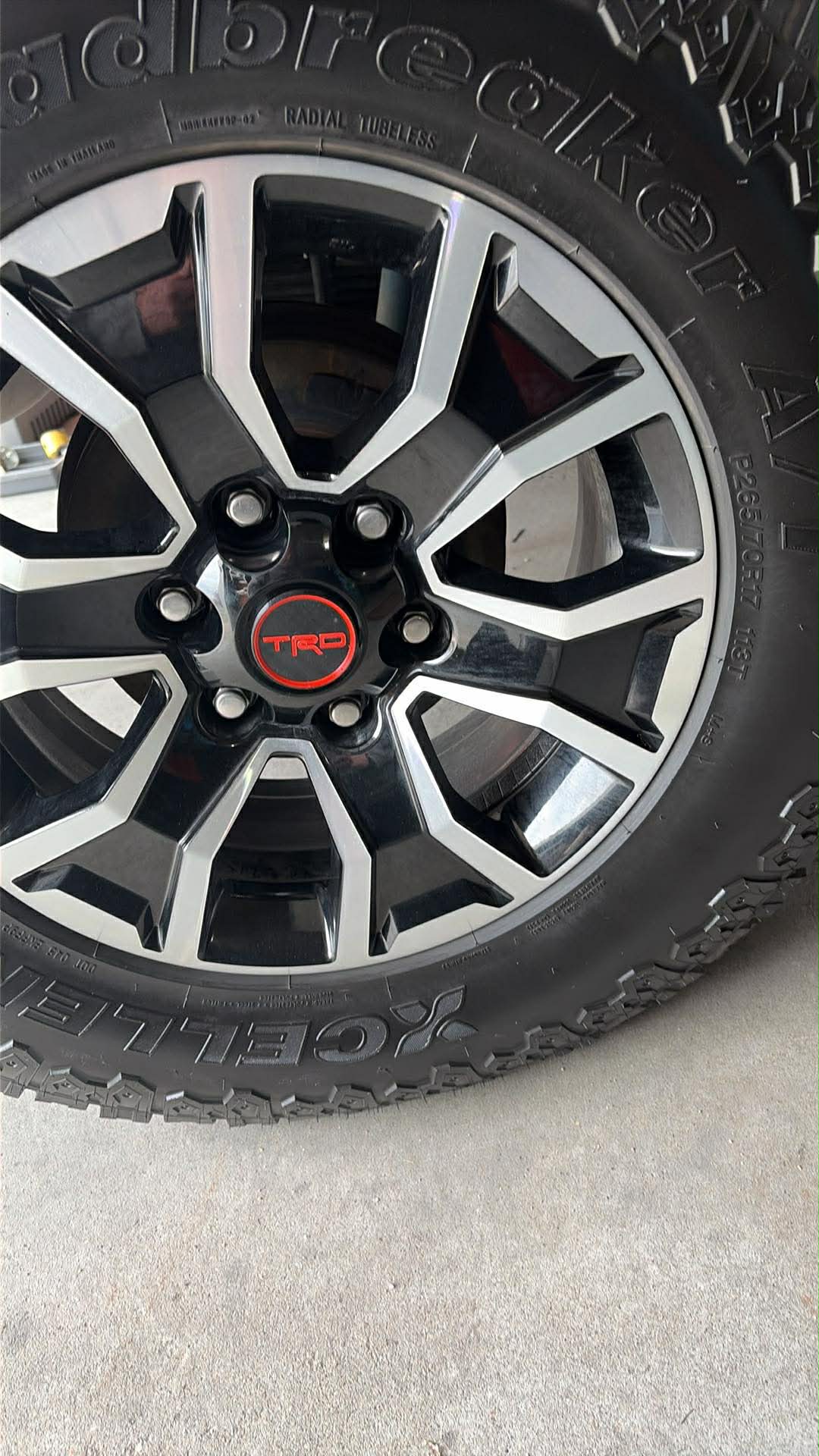 Custom TRD wheel center cap insert installed on a customer's wheel